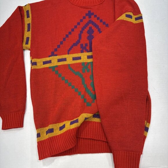 Le Tigre Coogi Style Vintage Knit Cosby Aztec Printed Sweater Red Medium - Picture 9 of 12